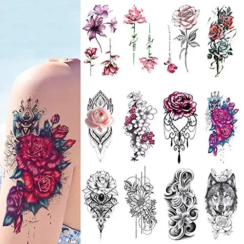 12 Pcs Temporary Tattoo Stickers, Waterproof Temporary Tattoo,Black Body Tattoo Stickers For Women,Men,Halloween,Party,Masquerade 12 Pcs Temporary Tattoo Stickers, Waterproof Temporary Tattoo,Black Body Tattoo Stickers For Women,Men,Halloween,Party,Masquerade