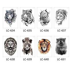 8 Sheets Tiger Lion Forest Design Temporary Tattoo Sticker Water Transfer Fake Tattoo