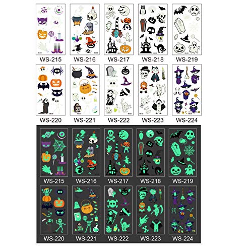 Glow In Dark Temporary Tattoo Stickers, Luminous Fluorescent Tattoos Waterproof Fake Tattoo Body Art Water Transfer Stickers Fun For Party Festival Club Party Decoration (10 Sheets)