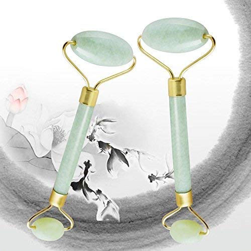 Genmine Jade Roller for Face, Pack of 2 Jade Roller Massager Slimming Tool Facial Face Massage-Rejuvenates Face and Neck Thin Massager Slimmer (Natural Jade)