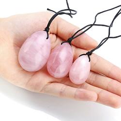 PESOENTH 4Pcs Set Jade Yoni Eggs Massage Stick,3 Pcs Drilled Natural Rose Quartz Crystal Jade Eggs Massage Stone + 1 Pcs Guasha Scraping Massage Tool for Women Kegel Exercise Train Pelvic Muscles