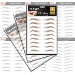 6 Sheets Premium Dwanda 3D Realistic Long Lasting Eyebrow Transfers, Realistic Looking Natural Eyebrows, Waterproof Eyebrow Tattoo stickers for Woman Makeup, Brown, 54-Pairs of Brows