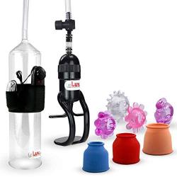 LeLuv Vacuum Pump Vibrating Male Enhancement Bundle with 3 Sleeve Sizes and 4 Stretchy Jelly Cock Rings