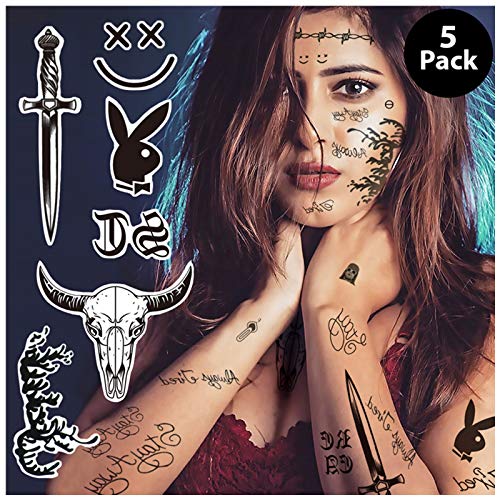 Tattoos Face Set, Includes Face Neck Hands Arm Tattoos, Temporary Tattoo Stickers for DIY Halloween Costume Accessories Parties