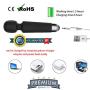 Personal Cordless Wand Massager - 20 Powerful Modes, Silent, Handheld, Waterproof, Electric, USB Rechargeable | Massage Stick for Body, Neck, Shoulders, Back - Sports Recovery & Muscle Aches (Black)