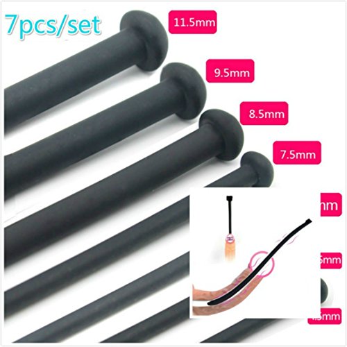 SENZHU Silicone Urethral Sounds Mushroom Head Black 35cm Super Long Chastity Urethral Dilators Urethral Sounds Penis Plug Stretching with Different Size (7Pcs)