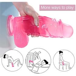 JRZDFXS Silicone 10In Crystal Suction Cup Toy TPE Big Size Lifelike Massager Soft Wand Pink for Female Beginner Personal Body