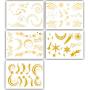 Ooopsi Tattoo Sticker - 8 Sheets Metallic Tattoo Sticker for Women Girls Make Up Dancer Costume Parties, Glitter Gold Tattoos