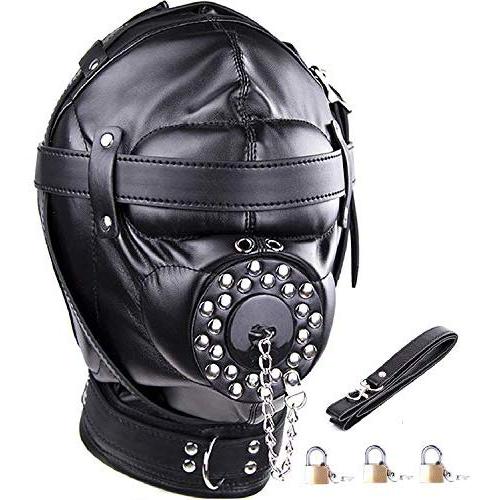 Leather Bondage Mask Full Face Mask Mouth Gag Mask Fetish Adults BDSM Sex Toy