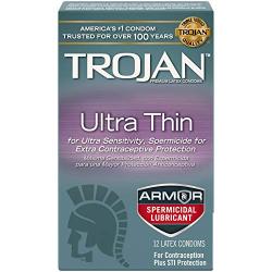 Trojan Condom Sensitivity Ultra Thin Spermicidal, 12 Count