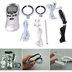 SQLang Electro Shock Sex Toy Set, Electric shock physiotherapy massage Products Electric Shock Sexy Toys For Man & Women Couples (Host, Anal plug, Penis plug, Penis rings, Massage pads, Nipple clamps)