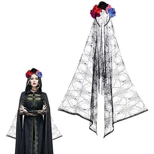 LessMo Halloween Headband, Colorful Flower Headwear with Gauze, Long Veil Costume Accessories, Stretchy, Reusable, for Women and Kids, Halloween Party, Cosplay LessMo Halloween Headband, Colorful Flower Headwear with Gauze, Long Veil Costume Accessories, Stretchy, Reusable, for Women and Kids, Halloween Party, Cosplay