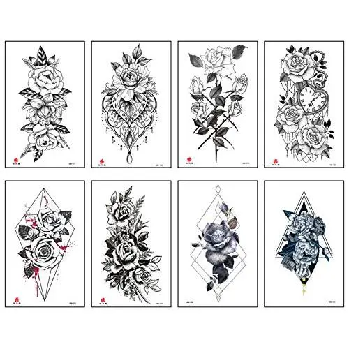 Lekkas Women Temporary Tattoos Sexy Blossom Fake Tattoos for Girls Waterproof Body Art stickers Black Removal Flowers Tatuajes Pack of 8 Sheets Lekkas Women Temporary Tattoos Sexy Blossom Fake Tattoos for Girls Waterproof Body Art stickers Black Removal Flowers Tatuajes Pack of 8 Sheets
