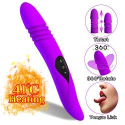 G Spot Vibrator Dual Motor Wand, Heating Realistic Dildo with 10 Rotation and Expansion USB Rechargeable, Clitoris Stimulation Flexible Tongue 10 Frequency Vibration Double-Head Vibrating Waterproof