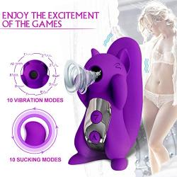 Maison-Market Clitoral Massager Cute Squirrel Cartoon Shape with Sucking Nipples Clitoris Function, 10 Modes and 10 Sucking Intensity Stimulation for Women, Purple