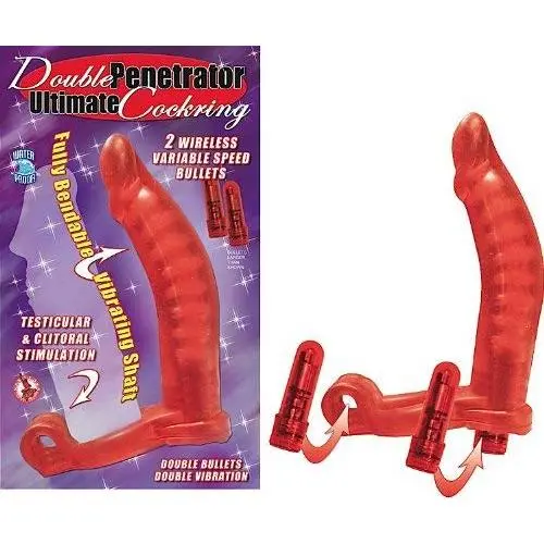 5.75" Double Penetrator Vibrating Ultimate Cock Ring and Anal Probe with Two Removable Bullets for Over-all Stimulation! (Red) 5.75" Double Penetrator Vibrating Ultimate Cock Ring and Anal Probe with Two Removable Bullets for Over-all Stimulation! (Red)