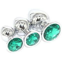 Eastern Delights 3 Pcs Jewelry Anal Plug Steel Metal Butt Plated Plug with Penis Condom, Dark Green