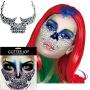 4 Pack Day Of The Dead Skull Temporary Rhinestone Temporary Face Tattoo,Face Stickers Gems Jewels for Halloween Festival Rave Party Outfit