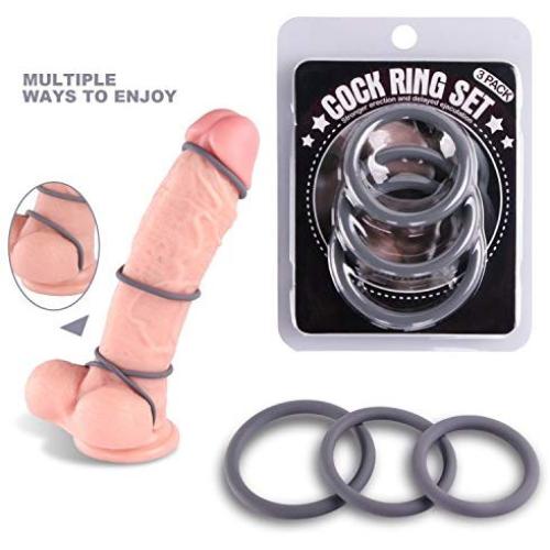 Silicone Cock Ring Penis Ring for Men Stronger Erections, Super Soft Dick Loops Set for Couples Lover Extra Stimulation Sex Toy Sexual Gift (3 in 1 - Grey)