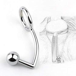 Stainless Steel Metal Anal Hook with Penis Ring for Male, Anal Plug,Penis Chastity Lock,Fetish Cock Ring (45mm)