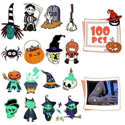 Halloween Temporary Tattoos for kids, Glow in the Dark Halloween Tattoos for Boys Girls, 10 Sheets - 100Pcs Waterproof Tattoos Stickers, Trick or Treat Party Favor Decorations Suppliers Halloween Temporary Tattoos for kids, Glow in the Dark Halloween Tattoos for Boys Girls, 10 Sheets - 100Pcs Waterproof Tattoos Stickers, Trick or Treat Party Favor Decorations Suppliers