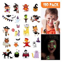 Temporary Tattoos for Kids, 150 Pack Temporary Halloween Tattoos,Including Glow in The Dark Children Tattoos Halloween,2(Glow in The Dark)+8(Normal) Safe Makeup for Kids