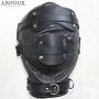 100 % Real Genuine Leather Bondage Mask Hood with Mouth Gag & Blindfold Bondage Restraint