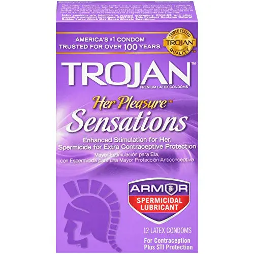 Trojan Her Pleasure Sensations Spermicidal Lubricated Condoms, 12ct Trojan Her Pleasure Sensations Spermicidal Lubricated Condoms, 12ct