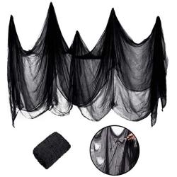 LessMo Halloween Creepy Cloth, 79x198 inch Spooky Fabric Gauze, Stretchy, Giant, for Haunted House, Outdoor, Yard, Home Halloween Party, Doorways Entryways Windows Decor, Black