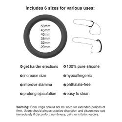 RhinoRing Erection Enhancing Cock Ring - 6 Pack - 100% Pure Silicone Rubber Penis Rings Set Various Sizes - Get Harder Last Longer - Cockring Better Sex Toy - Matte Black