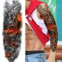 Rejaski 9 Sheets Gladiator Wolf King Full Arm Temporary Tattoo Sleeves For Men Women Extra Long Gold Tribal Knight Warrior Temp Tattoos Lion Totem Body Art Arm Sleeve Realistic Fake Tattoo Stickers