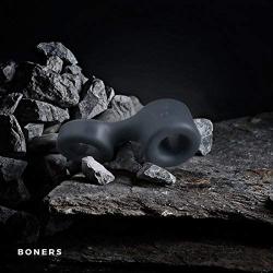 BONERS Cock Ring and Ball Stretcher- Dark Grey - 100% Soft TPE Penis Ring