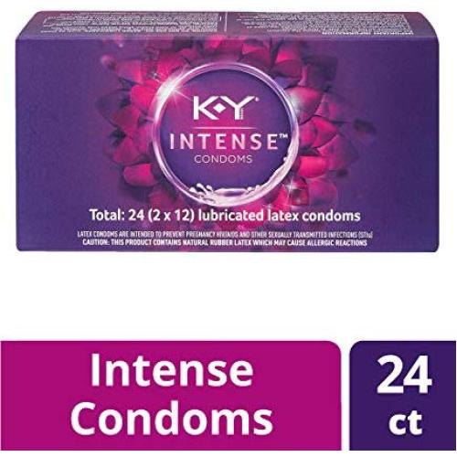 K-Y Me & You Intense Ultra Thin Latex Condoms- Water Based Lube, Intensifying Tingling Sensation For Her and Natural Fit For Him, Ribbed With Reservoir Tip, HSA Eligible, 24 Count