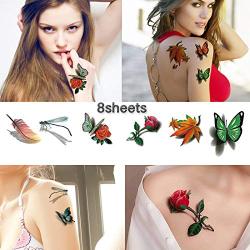 3D Colorful Butterfly Temporary Tattoos for Women - Rose Feather Animals Written Words Flowers Sexy Body Chest Back Shoulder Stickers Waterproofing (style 2)