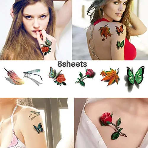 3D Colorful Butterfly Temporary Tattoos for Women - Rose Feather Animals Written Words Flowers Sexy Body Chest Back Shoulder Stickers Waterproofing (style 2) 3D Colorful Butterfly Temporary Tattoos for Women - Rose Feather Animals Written Words Flowers Sexy Body Chest Back Shoulder Stickers Waterproofing (style 2)