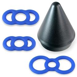 LeLuv Cock Rings Eyro Slippery Blue Silicone Bundle with Easyop 2.25 inch Loader Cone .5 inch Through .7 inch Unstretched Diameter 3 Pack Sampler