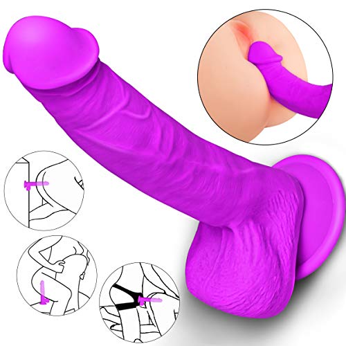 9.5 Inch Realistic Dildo, Dual Density Liquid Silicone Lifelike Penis with Strong Suction Cup for Hands-Free Play Flexible Cock Harness Strap-on Compatible Sex Toys for Vaginal and Anal Play (Purple) 9.5 Inch Realistic Dildo, Dual Density Liquid Silicone Lifelike Penis with Strong Suction Cup for Hands-Free Play Flexible Cock Harness Strap-on Compatible Sex Toys for Vaginal and Anal Play (Purple)