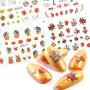 Fall Nail Art Stickers Thanksgiving Halloween Nail Art Accessories Decals 12 Sheets Autumn Maple Leaves Pumpkin Water Transfer Nail Stickers Nail Tattoos for Women Girls DIY Nail Tips Decorations