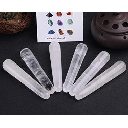 JIC Gem Crystal Massage Wand for Acupuncture Therapy Pointed Stick Tretament Gua Sha Scraping Tool Clear Quartz 6pc