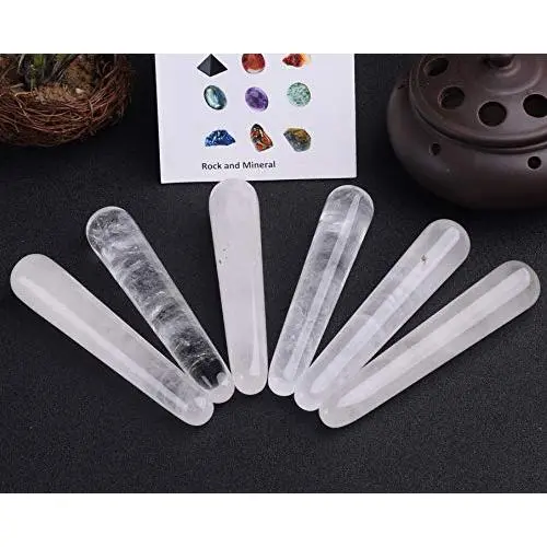 JIC Gem Crystal Massage Wand for Acupuncture Therapy Pointed Stick Tretament Gua Sha Scraping Tool Clear Quartz 6pc JIC Gem Crystal Massage Wand for Acupuncture Therapy Pointed Stick Tretament Gua Sha Scraping Tool Clear Quartz 6pc
