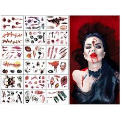 Halloween Temporary Tattoos, Zombie Makeup, Scar Wound Blood Bleeding Tattoo Stickers for Kids Women Men Halloween Party Cosplay Costume