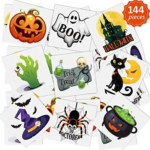 144 Pieces Halloween Temporary Tattoos Kid Adult Halloween Themed Tattoos Waterproof Temporary Tattoos Stickers Party Decoration Supplies for Halloween Party Favor, Treats, Decor, Goodie Bag, 9 Styles 144 Pieces Halloween Temporary Tattoos Kid Adult Halloween Themed Tattoos Waterproof Temporary Tattoos Stickers Party Decoration Supplies for Halloween Party Favor, Treats, Decor, Goodie Bag, 9 Styles