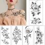 10 Sheets Large 3D Flower Temporary Tattoo, Rose Peony Petal Leaf Sketch Fake Tattoo Sticker for Women Lady Girls, Waterproof Body Art on Arm Shoulder Wrist Clavicle