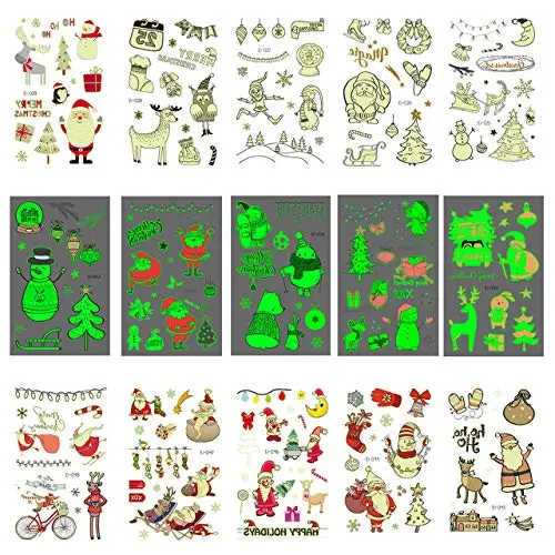 CCbeauty 15 Sheets Christmas Tattoo Stickers Glow in The Dark,Luminous Party Tattoo Stickers Waterproof Cartoon Snowflake Xmas Tattoo for Kids CCbeauty 15 Sheets Christmas Tattoo Stickers Glow in The Dark,Luminous Party Tattoo Stickers Waterproof Cartoon Snowflake Xmas Tattoo for Kids