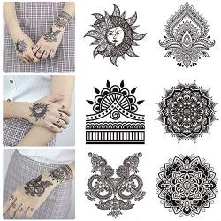 20 Sheets Black Mandala Temporary Tattoo, Rose Henna Flower Design Petal Leaf Sketch Words Fake Tattoo Sticker for Cool Women Lady Girls, Body Art on Back of hand Finger Arm Clavicle Waterproof