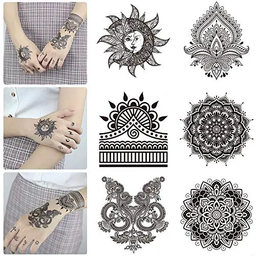 20 Sheets Black Mandala Temporary Tattoo, Rose Henna Flower Design Petal Leaf Sketch Words Fake Tattoo Sticker for Cool Women Lady Girls, Body Art on Back of hand Finger Arm Clavicle Waterproof 20 Sheets Black Mandala Temporary Tattoo, Rose Henna Flower Design Petal Leaf Sketch Words Fake Tattoo Sticker for Cool Women Lady Girls, Body Art on Back of hand Finger Arm Clavicle Waterproof