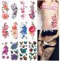 Flower Temporary Tattoos for Women Adults 3D Butterfly Rose Tattoo Sexy Fake Tattoo Stickers Waterproof Body Art Temp Tattoo Paper Colored Floral Lily Lotus Peony Festival Makeup Tattoo 12 Sheets