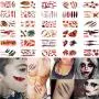 Halloween 30 Sheet Temporary Face Tattoo Decals Sticker 3D Zombie Scar Fake Bloody Wound for Cosplay Party Halloween Waterproof Masquerade Prank Prop Decorations Makeup for Women Men kids Halloween 30 Sheet Temporary Face Tattoo Decals Sticker 3D Zombie Scar Fake Bloody Wound for Cosplay Party Halloween Waterproof Masquerade Prank Prop Decorations Makeup for Women Men kids