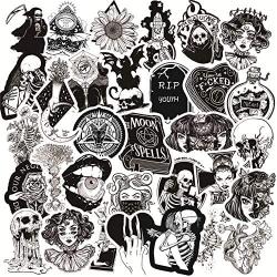 50PCS Gothic Stickers for Water Bottle,Black White Skull Stickers,Waterproof Vinyl Stickers Perfect for Hydro Flask Laptop Phone Car Skateboard