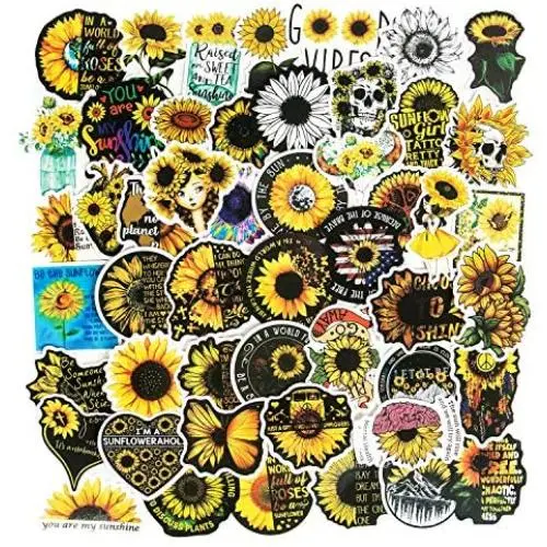 Sunflower Stickers, Laptop Stickers Vinyl Waterproof Stickers for Hydroflasks Water Bottle Stickers Computer Stickers for Teens Skateboard Guitar Phone Car Decals (50pcs)